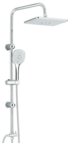 Harnart Regendusche Duschsystem Ohne Armatur Chrom Duscharmatur Komplettset Set Duschstange mit brause Duschkopf mit Schlauch und Halterung,Eckig Kopfbrause Duschset