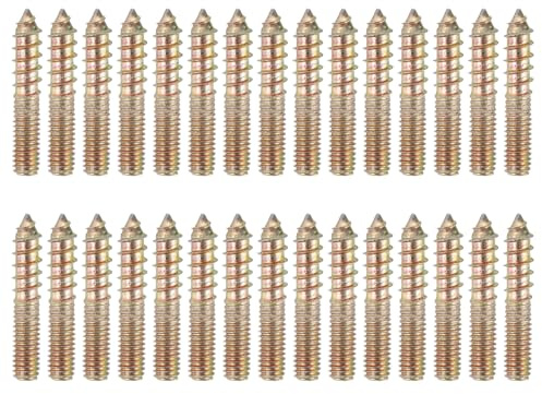 sourcing map 30 Pcs M6x35 Hanger Bolts, Carbon Steel Double Headed Self-Tapping Wood Dowel Screws for Wood Joint Furniture Legs, Color Zinc