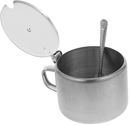 SOLUSTRE Tarro de Condimentos de Acero Inoxidable, Recipiente para Sal y Pimienta con Tapa y Cuchara, Uso Multifuncional para Cocina y Hogar, 1