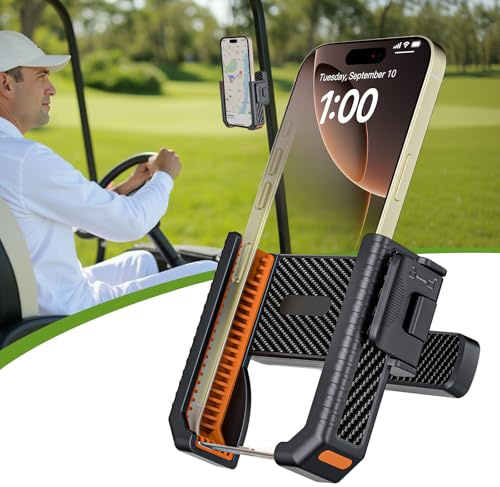 Magnetische Golfwagen-Handyhalterung mit ultrastarken N52-Magneten und 360°-Drehung, passend für EZGO/Clubauto/Yamaha/Icon, Golfwagen-Zubehör, kompatibel mit Handy, iPhone, Samsung und mehr, Orange