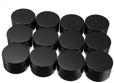 LOLIPPYY Latas De Vela Metálicas De 50 Ml Reutilizables para DIY, 12 Piezas Negras Compactas, Resistentes Al Desgaste y Portátiles para Manualidades, Viajes y Almacenamiento