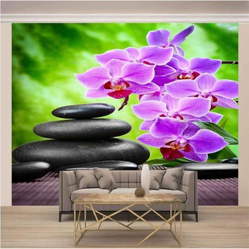 XLMING Cailloux Noirs Fleurs Violettes Créativité 3D Papier Peint Luxe Décoration Manger Adulte Intérieure Salon Canapé Chambre Fond TV Mur-430cm×300cm