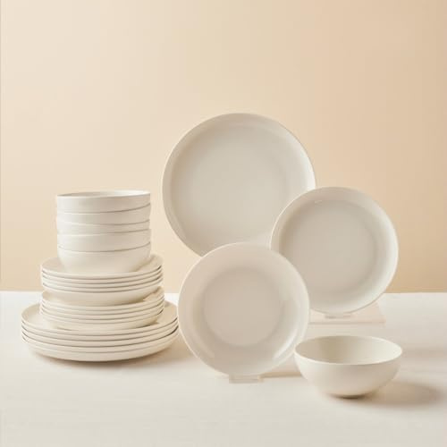 Karaca Streamline Remi 24-teiliges Tafelservice für 6 Personen, Bone China, Spülmaschinengeeignet, enthält Speiseteller, Pastateller, Beilagenteller und Müslischalen