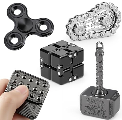 5 Pcs Fidget Toys Adults Kids, Metal Fidgets Spinner, Hand Hammer Finger Spin Toy, Cool Gadgets Office Desk Toy Stress Relief Sensory Items for Stocking Stuffers for Teen Boys Adult Men Gift