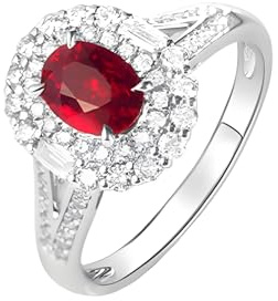 Whoiy Hochzeitsringe Damen Gold Echt, Verlobungsring 585 Echt Gold mit 1ct Kreierter Rubin Halo Bandring 14K für Frauen Größe 51 (16.2)