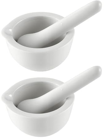 QIANCSJ 2 Sets Mörser mit Stößel, Porzellan Mörser klein, Spülmaschinenfest, Ø 7 cm, mörser und stößel Zum Mahlen von Gewürzen, Nüssen, Kräuter, V 60ml