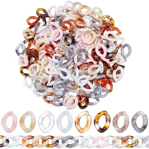 SOFPLATE 240 Stück Acryl Gliederkette In 8 Farben Ovale Bunte Große Undurchsichtige Transparente Kleine Offene Haken Schnellverbinder Für Schmuck Halsketten Brillen Handys Geldbörsen DIY Bastelarbeite