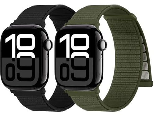 2PCS Nylon Bracelet pour Bracelets Apple Watch pour Homme et Femme | Textile Bracelets 40mm 42mm 41mm 38mm, Réglable élastique Sport pour iWatch Series11 10 9 8 7 6 5 4 3 2 1 Doux et Respirant