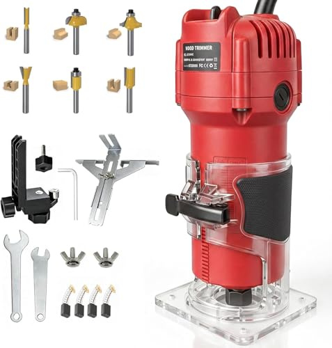 YEARTOP Fresadora para Madera 800W 31000RPM con 6 Fresas | Diseño Ligero para Bricolaje Doméstico, Kit Completo con 4 Escobillas