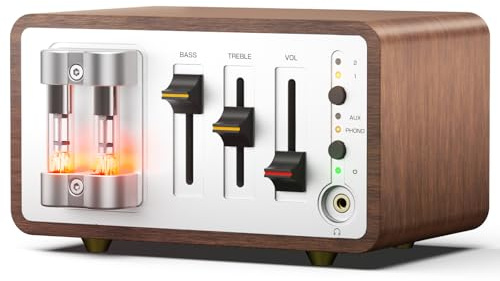 Douk Audio Tubos Phono Preamplificador MM/MC con salida de auriculares | Mini Retro Tocadiscos AUX & Auriculares 32 – 300 ohmios HiFi estéreo