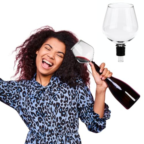 Bada Bing Flaschenaufsatz aus Glas für Weinflaschen - Weinglas mit Silikondichtung - Stilvoll Wein direkt aus der Flasche Trinken - Geschenk für Weinliebhaber - Party Gadget Aufsatz Zubehör | Weinglas mit Silikondichtung - Stilvoll Wein direkt aus der Flasche Trinken - Geschenk für Weinliebhaber