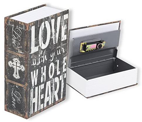 Sonew Buchtresor mit Zahlenschloss, Secret Book Safe, Passwortsperre versteckte Geldkassette, tragbare Safe für Geld, Schmuck, Buch und Pass(LOVE)