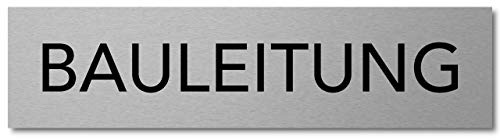 Interluxe Türschild Bauleitung 200x50x3mm, Schild aus Aluminium, robust und selbstklebend, stabiles Hinweisschild für Bauleiter, Firma, Baustelle, Bauwagen oder Baucontainer