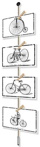 LeTOMA - Cuerda vertical para fotos de cáñamo natural con pinzas de madera rústicas - 100 cm de cuerda para fotos y 8 pinzas naturales ideales para colgar fotos y postales