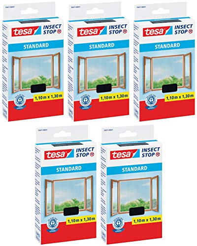 tesa Insect Stop Standard Fliegengitter für Fenster 1,1m:1,3m 5er Pack
