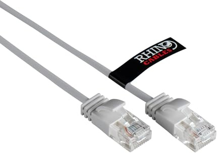 rhinocables Slim CAT 6 High-Speed Gigabit Ethernet Cable - Patch Network Lead for LAN| Snagless UTP Design, LSZH Jacket | RJ45 Connector for Internet, Router, Modem, Smart TV, PC & More (3m, White)