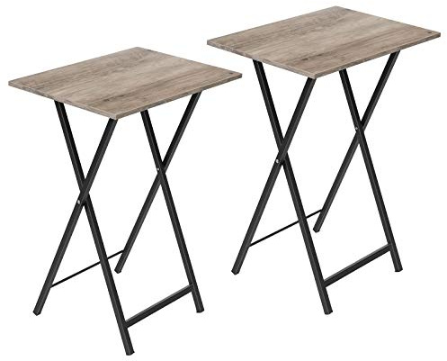 HOOBRO Beistelltisch Klappbar, Kleiner tabletttisch, TV Tray 2er Set, klapptisch Snack Tisch Industriestil, Sofatisch für kleinen Raum, einfach montierbar, Greige und Schwarz EBG25BZ01