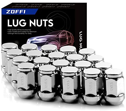 ZOFFI M12 x 1,5 Radmuttern, Ersatz für Ford Fiesta Focus Fusion Aftermarket-Rad – 20 Stück verchromte Kegelsitz, 19mm Sechskantmuttern