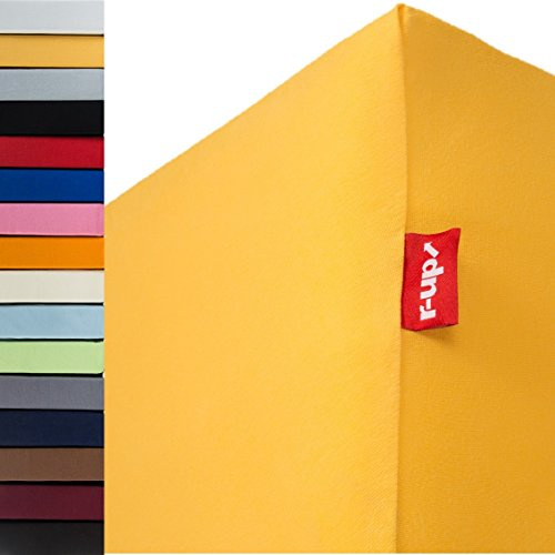 r-up Passt Spannbettaken 120x200-130x200 Sonnengelb | 100% Baumwolle, 130g/m² Tuchgewicht, bis 35cm Höhe, viele Farben, OEKO-TEX, stressfrei auch für hohe Matratzen