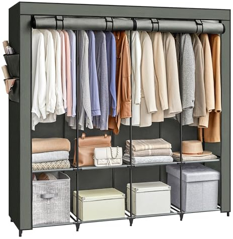 SONGMICS Guardaroba, Armadio Portatile, 4 Barre Appendiabiti, Ripiani, 4 Tasche Laterali, 45 x 170 x 167 cm, Grande Capienza per Camera da Letto, Soggiorno, Verde Alloro RYG094C02