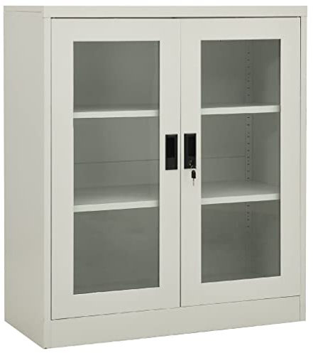 YEZIYIYFOB Büroschrank Hellgrau 90x40x105 cm Stahl Aktenschrank Werkzeugschrank Metallschrank Werkstattschrank MöBel FüR Arbeitszimmer Aktenschrank AbschließBar Typischem-Stil mit 2 Einlegeböden