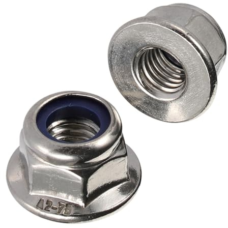 M6-1.0 Flanged Nylon Insert Lock Nuts Flange Locknuts, 304 Stainless Steel 18-8 Bright Finish, DIN 6926, 25 PCS