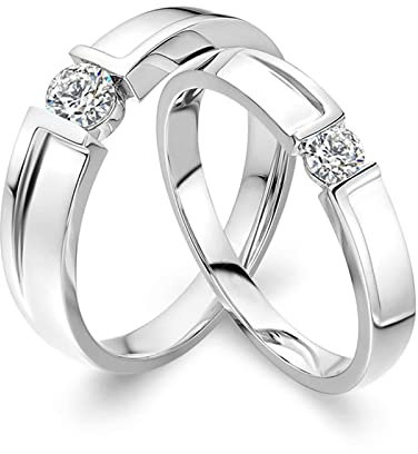 AMDXD Echt Schmuck Ringe Diamant 0.3ct, 2 Stücke Verlobungsring Platin PT950 Klassiker Design Freundschaftsringe Hochzeitsring Partnerringe, Damen 58 & Herren 61