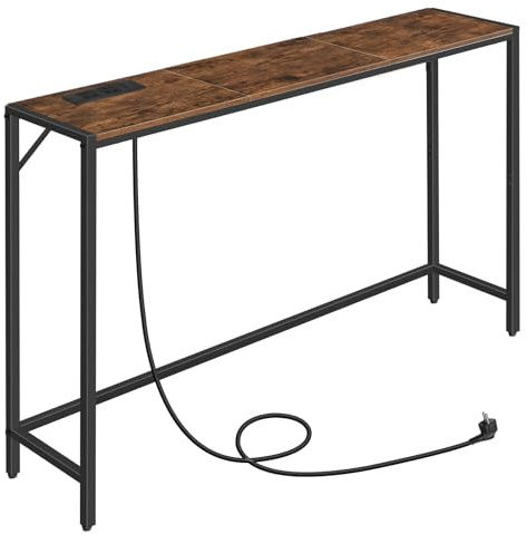 MAHANCRIS Console Table, Narrow Sofa Table, 43.7” Entrance Table with Power Station, Behind Couch Table, Simple Style, for Living Room, Hallway, Entryway, Foyer, Rustic Brown and Black CTHR112E01