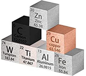 OURECO 7 Stück Metall-Element-Dichte-Würfel, Wolfram,N, Aluminium, Eisen, Kupfer, Zink, Kohlenstoff