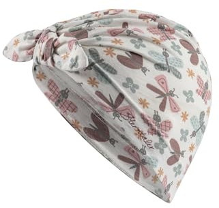 Sterntaler Knotenmütze Schmetterling - Babymütze aus Flammgarn-Jersey mit allover Print Schmetterlinge - Mädchen Turban Mütze - modische Beanie Baby und Kinder Mütze - Übergangsmütze, ecru, Größe 45