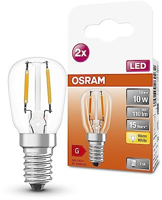 OSRAM Lampada LED SPECIAL T26 FIL 10 con attacco E14, dimensioni ridotte, confezione doppia, 1,3W, 110lm, 2700K, luce bianca calda, buona resa luminosa in ogni dierzione, lunga durata