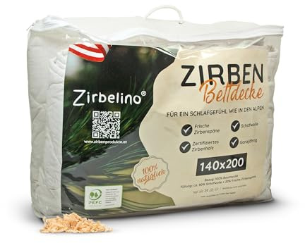 Zirbenbettdecke LEICHT | 140x200cm für at - für Sommer, angenehmes Gewicht | mit Schafwolle und Zirbenspänen, Bezug: Baumwolle | inkl. Aufbewahrungstasche