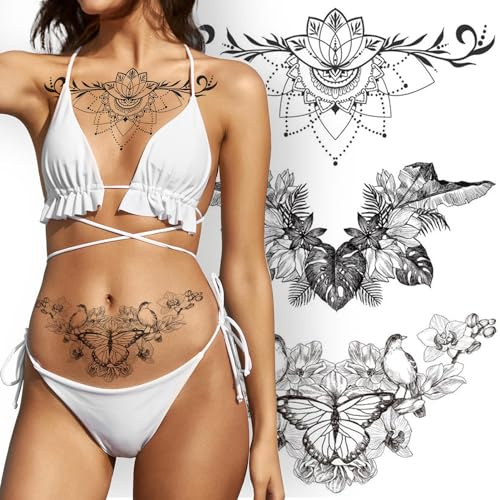 6 Blätter Brust Tattoo Aufkleber für Erwachsene Frauen, Fake Temporäre Realistische Tätowierungen für Frauen, Wasserdicht Langlebige Temporäre Tätowierungen auf Körper Kunst Dekorationen