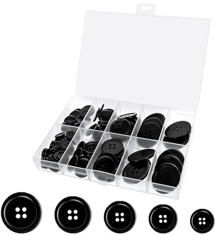 Gunwon 100Pcs Black Round Resin Buttons, 4Hole Mixed Sizes, Suitable for Sewing, DIY Decoration