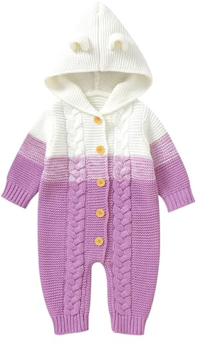 Odizli Vêtements pour nouveau-né fille garçon à manches longues tricoté à capuche grenouillère automne hiver vêtements pour bébé
