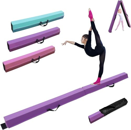FCOUMY Schwebebalken Kinder 210/240/270/300cm Faltbarer Balken Turnen Balance Beam für Zuhause Training Klappbarer Schwebebalken Gymnastik Gymnastikbalken mit Rutschfestem Boden und Tragetasche