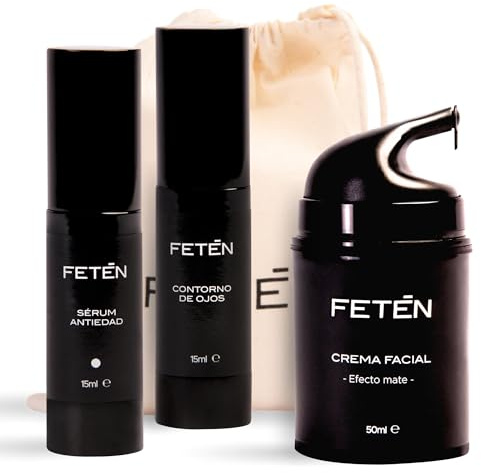 FETEN Skincare Pack Regalo para Hombre - Set Antiedad Hidratante con Crema Facial Antiarrugas, Contorno de Ojos Antiojeras y Sérum de Vitamina C, Kit Cosmética y Cuidado Personal para Hombres