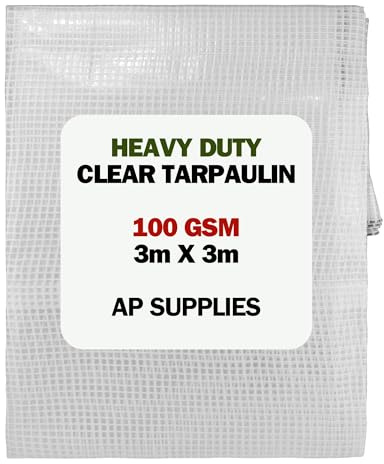 AP Supplies Clear Reinforced Tarpaulin 3m x 3m, 100gsm Waterproof