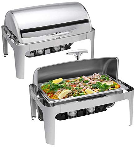 Roll Top Chafing Dish Buffet Set, 8 Quart Stainless Steel Catering Chafer, Rectangular Buffet Stove, Fuel Heating, for Wedding, Parties, Banquet, Catering Events (2 pack)