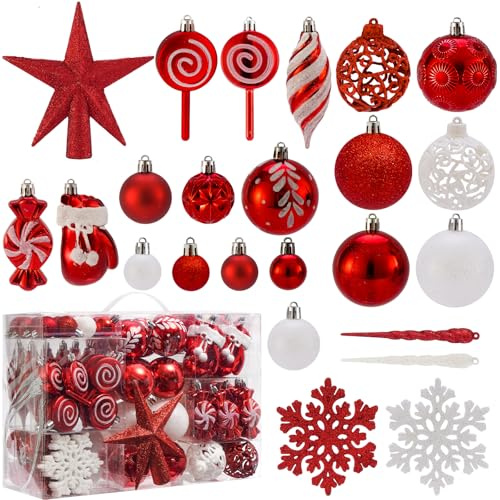 Shatterproof Christmas Ball Ornaments Set, 130 Pack Christmas Tree Decorations, Assorted Hanging Christmas Balls Bulk for Holiday Indoor Outdoor Xmas Party Decor (130 Red)
