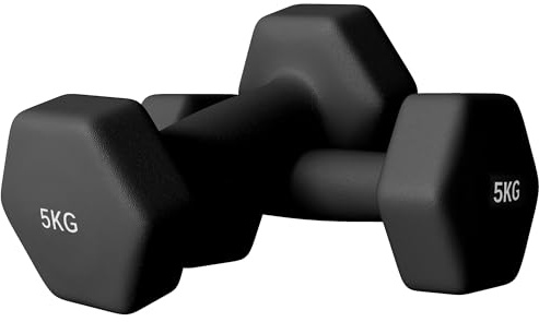 SPORTNOW Set di 2 Manubri Palestra 2x5 kg, Set Pesi Palestra Esagonali in Metallo e Neoprene con Impugnatura Antiscivolo, Allenamento Forza Fitness Casa per Uomini/Donne, Nero