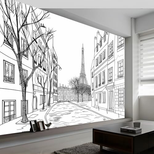 Générique Art Papier Peint Intissé Peinture Rue De Paris Tour Eiffel, Style Peint Papier Peint Photo 250 x 175 cm (L x H), pour Fresque Murale 3D HD pour Salon Chambre Cuisine