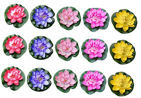 Ciieeo 15 Piezas Adorno De Loto Falso Decoración De Loto Artificial para Estanques y Piscinas Hogar y Jardín Flotante De Flor De