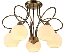 TEKLED myHome Antique Brass Lily of The Valley Ceiling Light Fixture | E27 Semi-Flush Mount Ceiling Light | for Bedrooms Living Rooms Hallways Cafes Restaurants | 5 Globe (Bulb not Included)