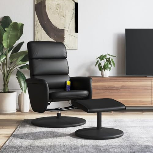 Homgoday Massagesessel mit Fußhocker Fernsehsessel Relaxsessel mit Liegefunktion, Liegesessel Polstersessel Ruhesessel TV Sessel, für Wohnzimmer Kunstleder Schwarz