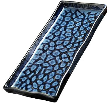 HOLIDYOYO Embossed Ceramic Sushi Plate and Serving Tray 9.5 Inch Rectangular Pasta and Fruit Dish for Home and Restaurant Use
