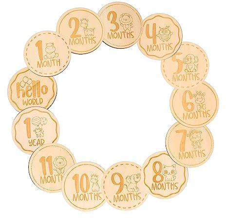 Toyvian 13 Stück Süßes Meilensteinkarten mit Cartoon Tiermotiven für Babys Monatsverfolgung Sicheres Material Rundes Design