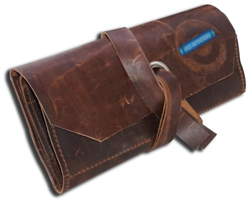 AEspares Vintage Brown Leather Tool Roll Up Pouch Wrench Roll Chisel Bag Vespa Engraved