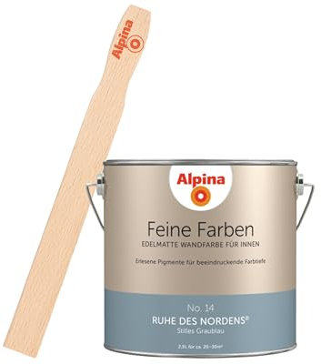 Alpina Feine Farben inkl. Rührstab – No. 14 Ruhe des Nordens – edelmatte Innenfarbe - Wandfarben für einzigartige Farbwirkungen und Raumstimmungen – Stilles Graublau - 2,5 Liter