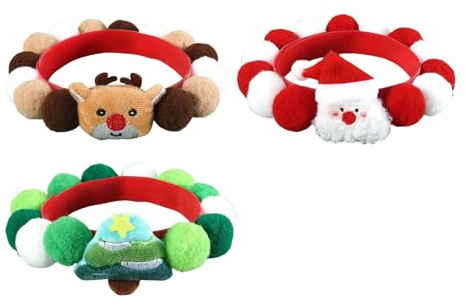 3 verstellbare Plüschhalsbänder für Haustiere mit lustigen Pompons für Katzen und kleine Hunde, Weihnachtsfeierzubehör